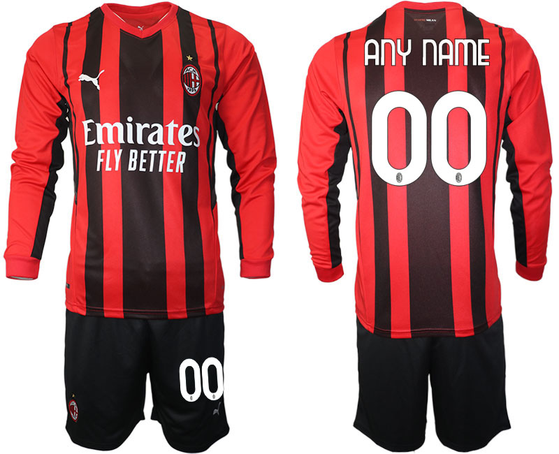 AC milan home long sleeve any name&number 2021/22 Soccer Kit